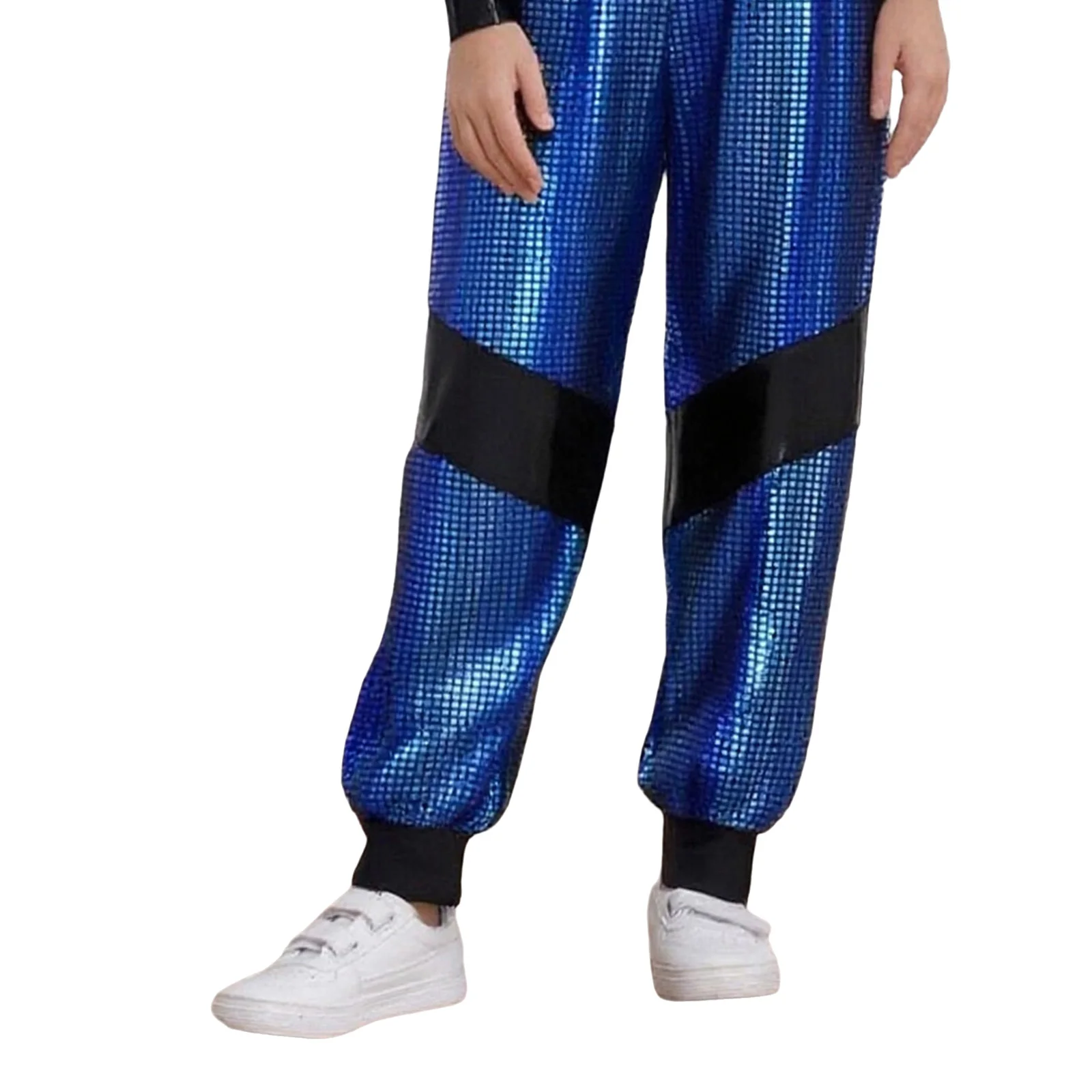 Calças de carga xadrez das crianças calças de dança de rua hiphop roupas discoteca streetwear meninos meninas metálico jazz dança traje
