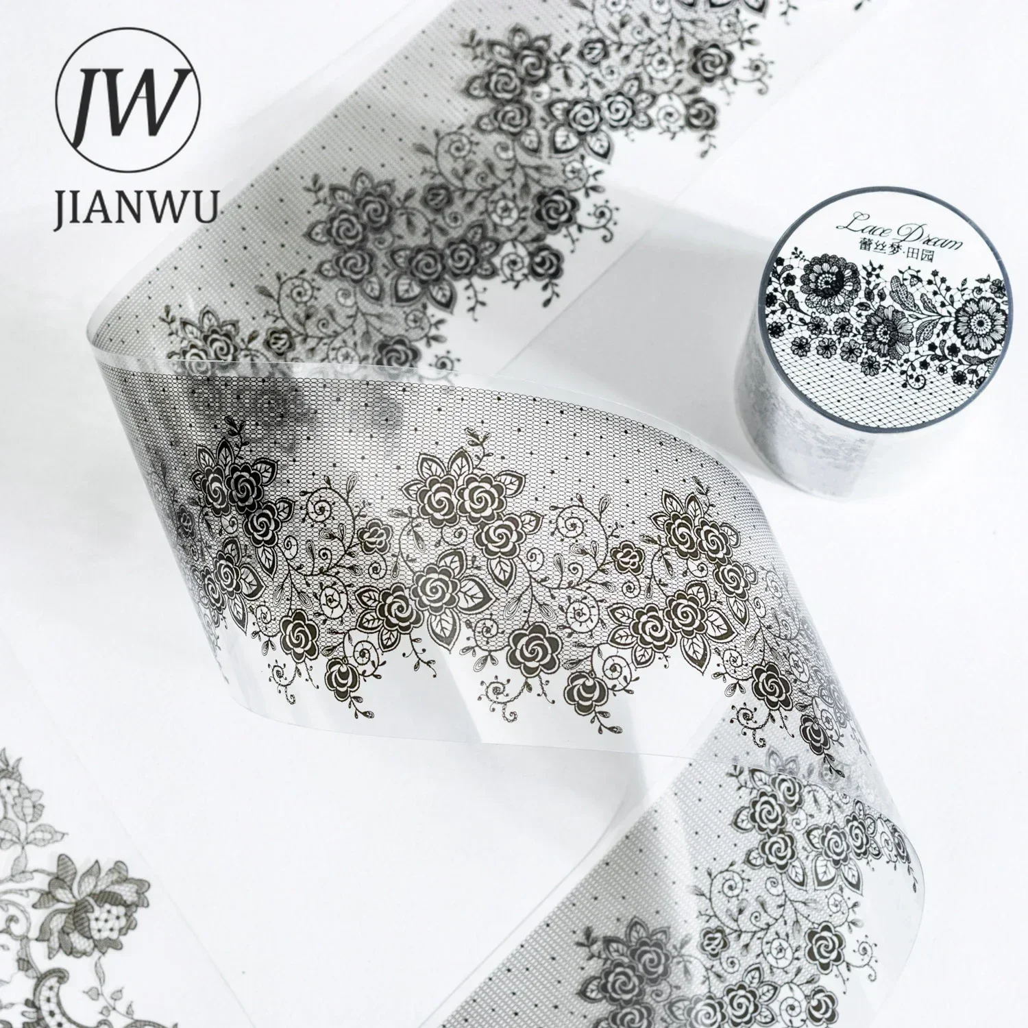 JIANWU Lace Dream Series Vintage Flower Pattern Landscaping Material Collage PET Tape Creative DIY Journal Stationery