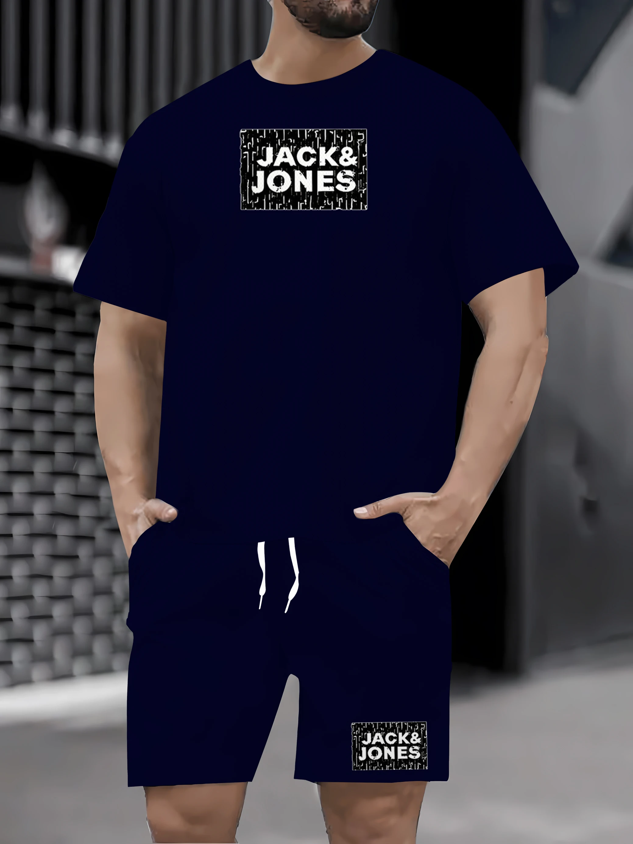 

2025 new men's casual sportswear summer two-piece set, short sleeved round neck shorts, two fashionable clothing styles