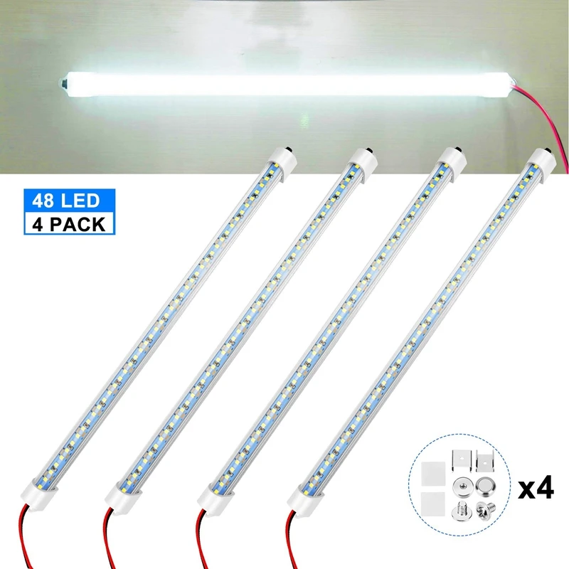 12V Interieur LED-lichtbalk 48 Leds Stripverlichting met schakelaar en magneten 6500K Wit licht voor auto Van RV met US-stekker