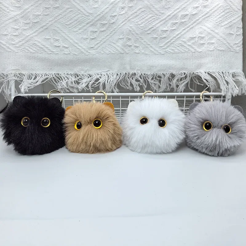 Lovely Plush Cat Key Chains Stuffed Toy Big-eyed Cat Doll Key Chains Woman Handbag Ornament Gift for Children