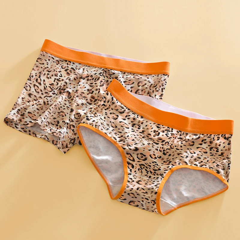 2pcs Pack Couple Leopard Printed Panties Sexy Men Boxers Women's Briefs Short  Lovers Underwear