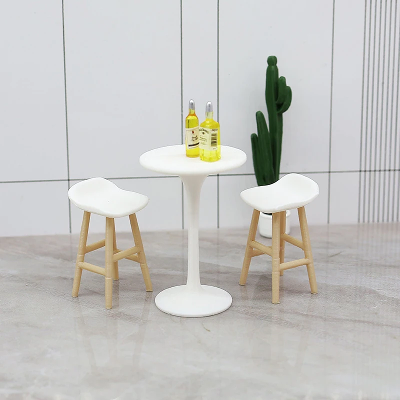 Dollhouse Miniature Simulation High-legged Round Table Bar Chair Funiture Model For Doll House Decor Kids Pretend Play Toys Gift