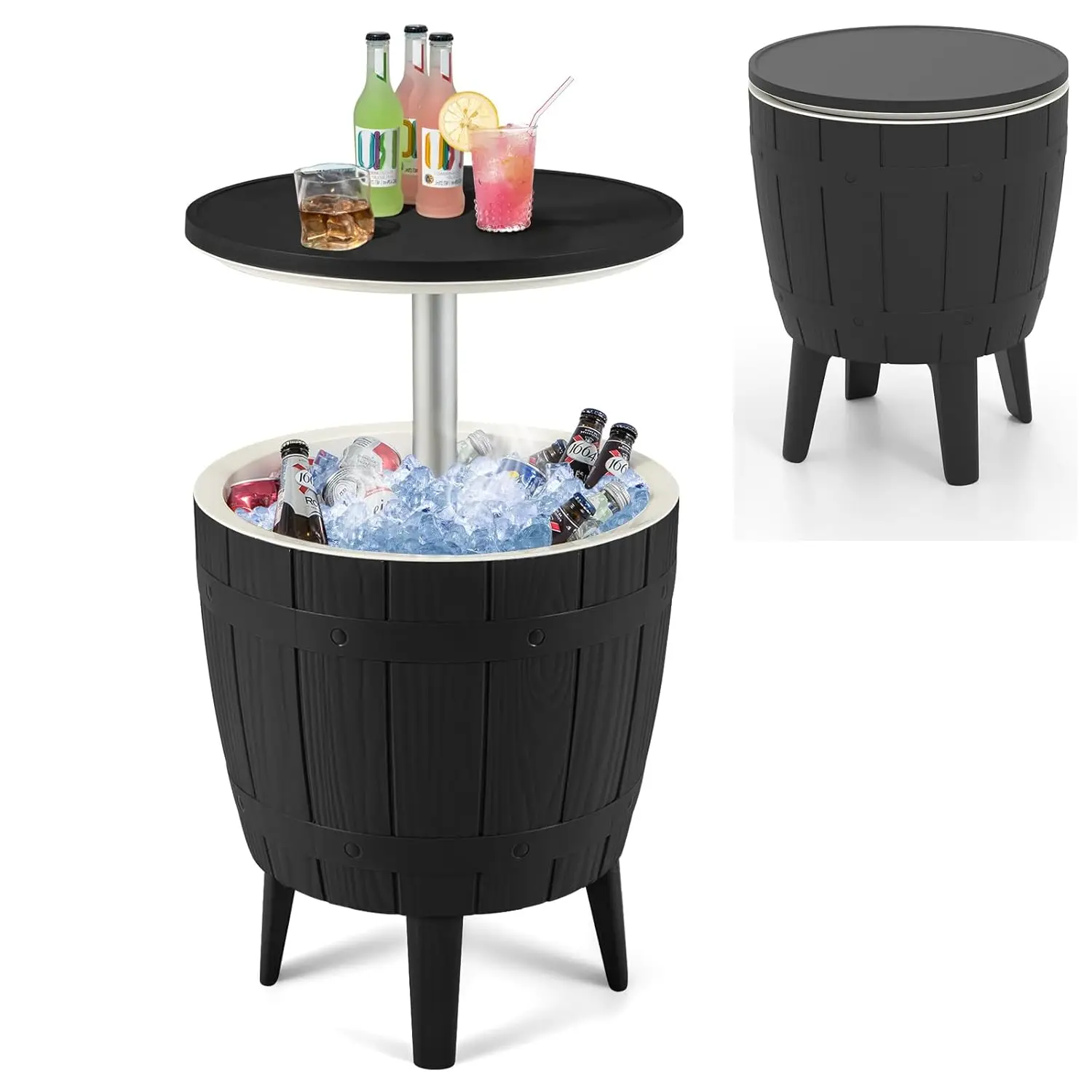 

Cooler Side Table Outdoor, 10 Gallon Ice Cooler with Drainage Plug, Adjustable Height, 3-in-1 Cocktail Patio Par Table for Beer