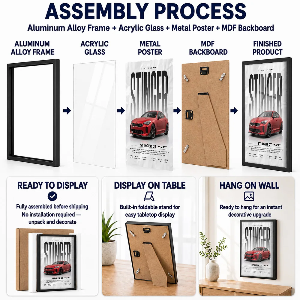 Red Korean Stinger GT Car Metal Poster With Aluminum Alloy Frame Personalized Studio Graphic Wall Art For Loft Or Games Room