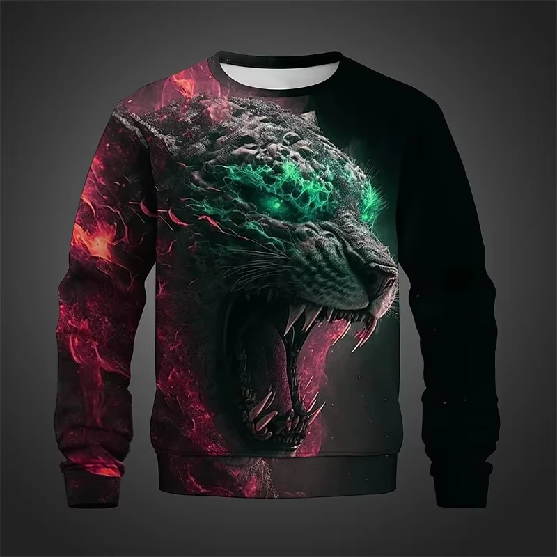 3d Print Men's Animal Tiger Sweatshirt Tops Loose Oversized Pullover Round Neck Long Sleeve Hoodies For Men Women Kids Tracksuit