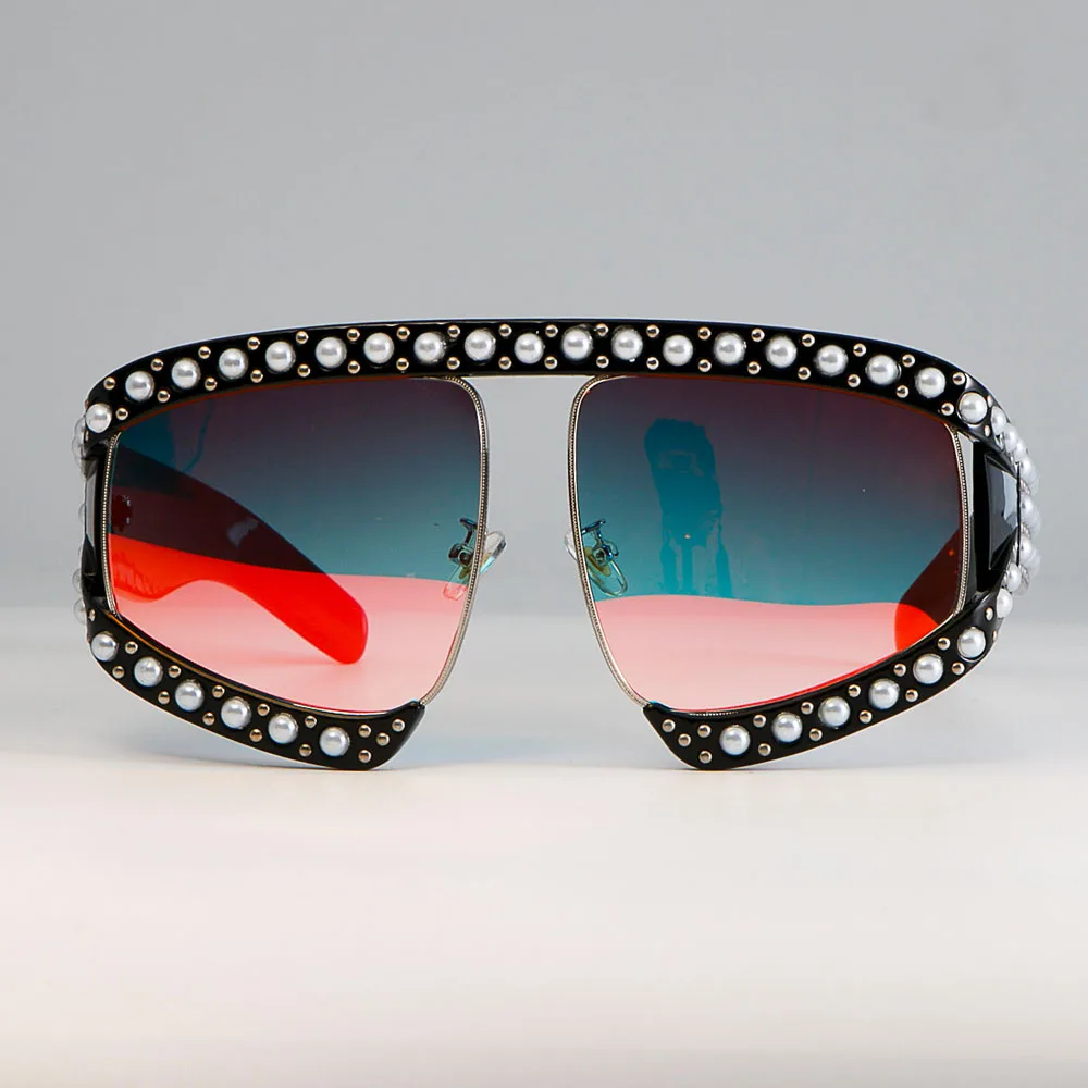 45448 Frauen brille Sonnenbrille Luxus Perlens chirme rote Spiegel brille übergroße UV400 Marke Brille weiblich – Detail 8