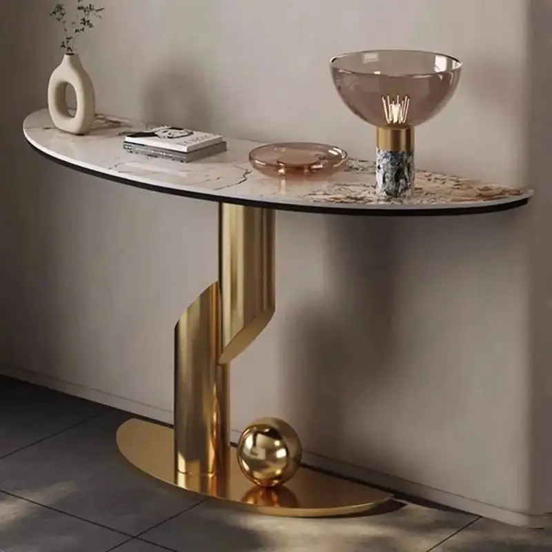 Consola esquinera de entrada, Mesa media moderna de lujo, Mesa de pasillo, salón de siglo de Metal, Mesa única Para Sala, muebles Para Sala de estar