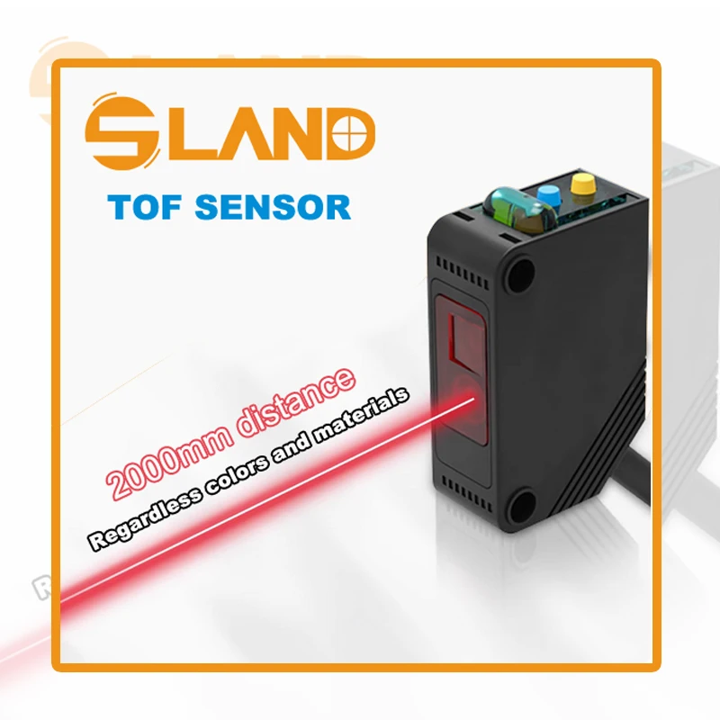 TOF Sensor Laser Time Difference Sensor, 3-wire 2000mm Range, Regardless Colors And Materials, Push-botton Setting