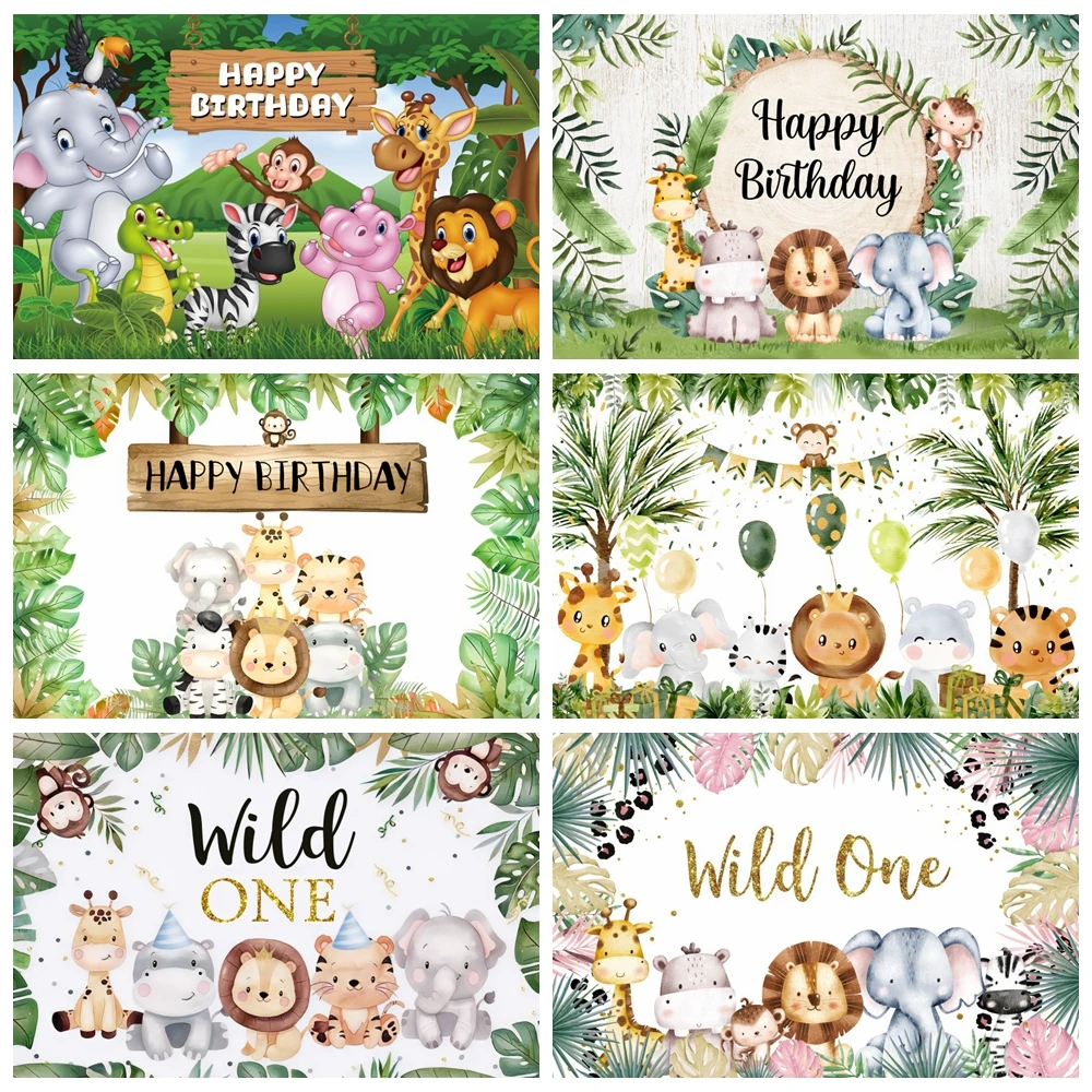 Jungle Safari Photography Backdrop Customized Tropical Forest Animals Wild One 1st Birthday Party Baby Shower Photo Background