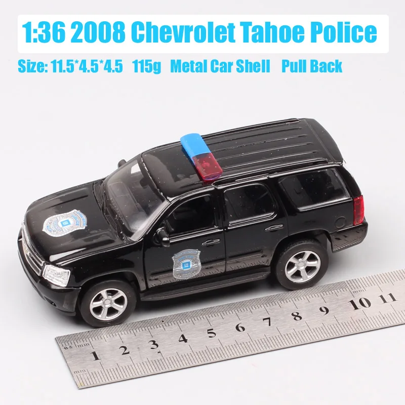 Welly 1/36 Scale 2008 Chevrolet Tahoe US Police Metal Car Chevy Model Diecast Pull Back Vehicles Toy Replicas Miniatures Black