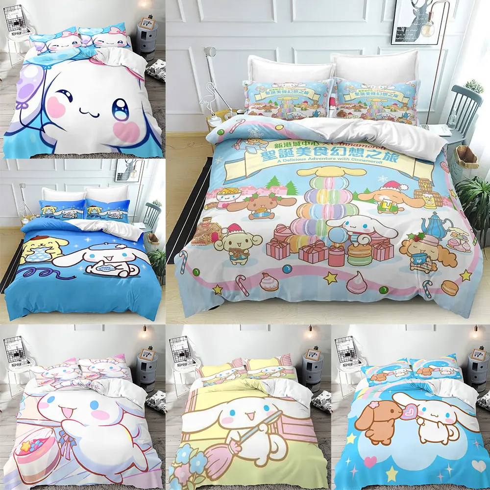 

Cinnamoroll Kawaii Bedding Sets Cute Comforter Cover Bed Cover Duvet Cover Pillow Case 2-3 Pieces Sets Kids Adult Size