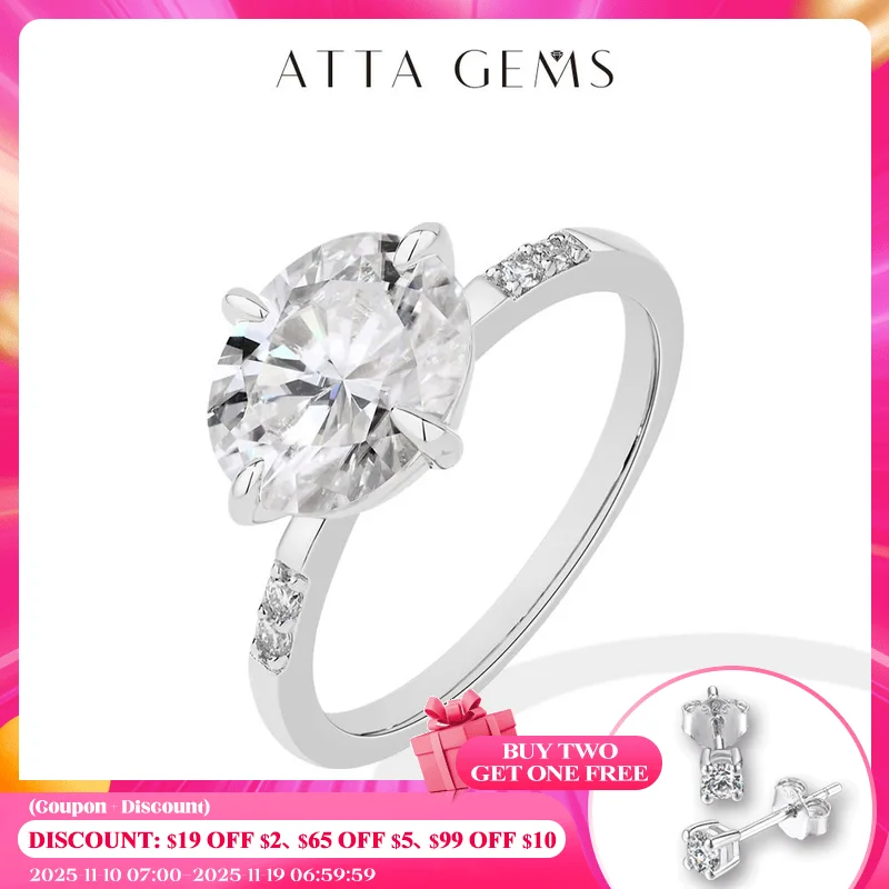 

ATTAGEMS новые кольца с муассанитом овальной огранки 4,0 карата для женщин, серебро 925 пробы, позолоченное обручальное кольцо 18 карат, изысканные обручальные ювелирные изделия