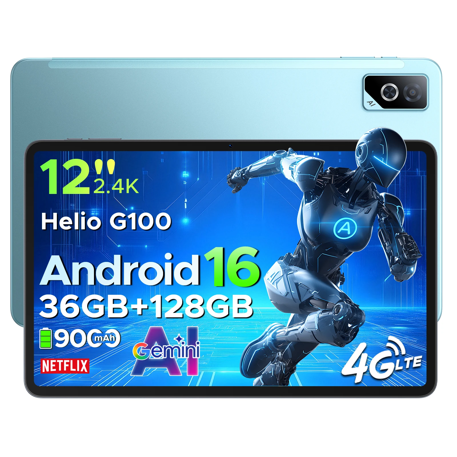 DOOGEE Tab G6 Pro Android 16 2-in-1 tablet-pc 12 inch 2.4K 36GB RAM (8+28) 128GB ROM Gemini AI 9000mAh batterij Helio G100 AI tablet