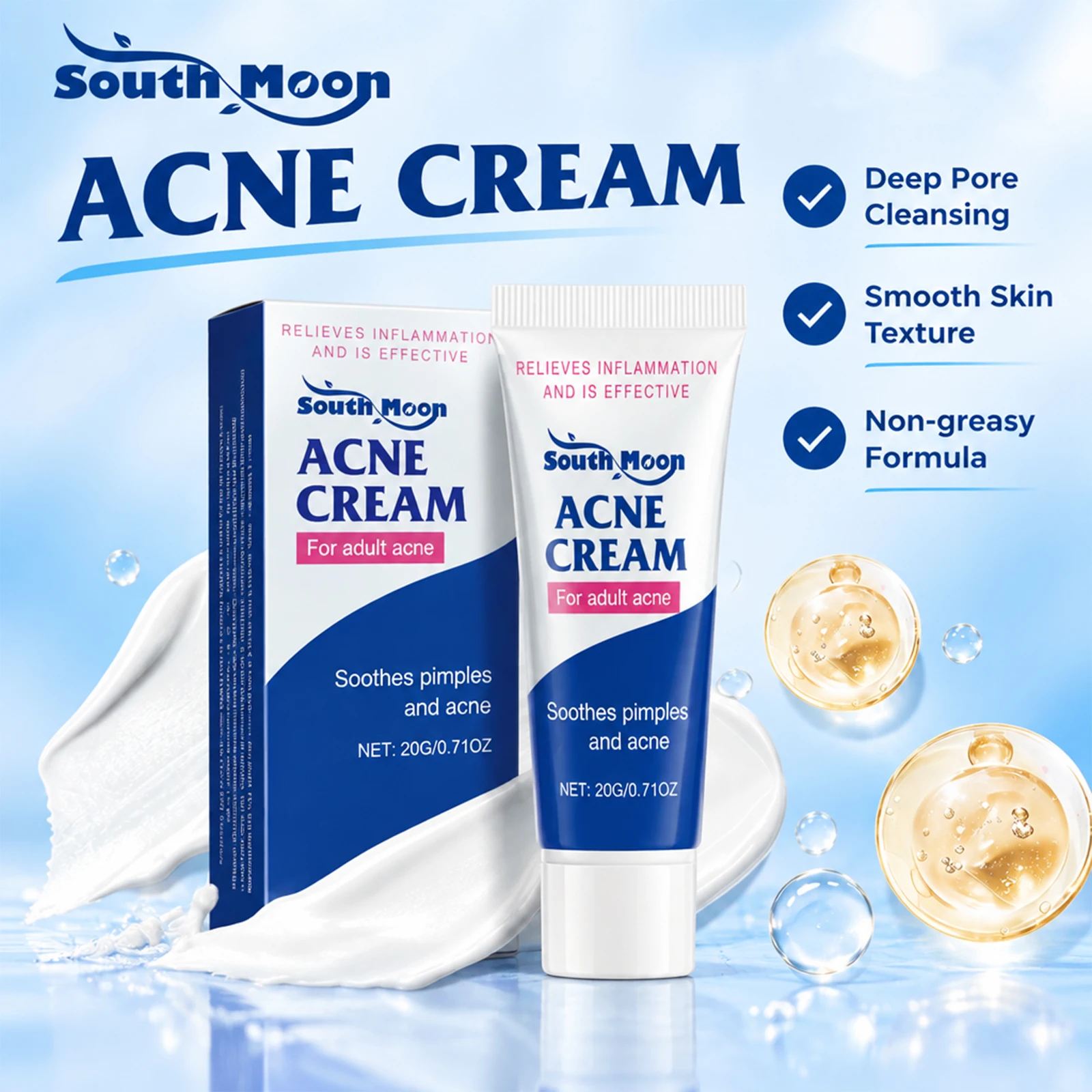 South Moon 20g Anti Acne Cream Oil Control Redness Relief Reduce Blackheads Pore Cleansing Moisturizing Skin Care
