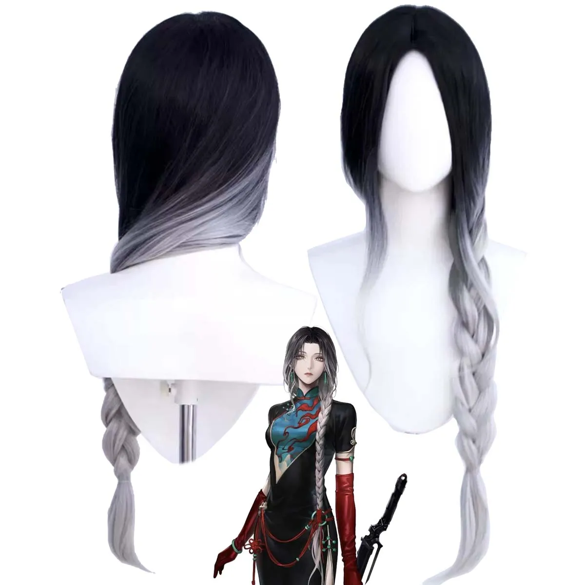 Women Game Path to Nowhere Cos Angell Cosplay Black Gradient White Long Heat Resistant Synthetic Hair Wig