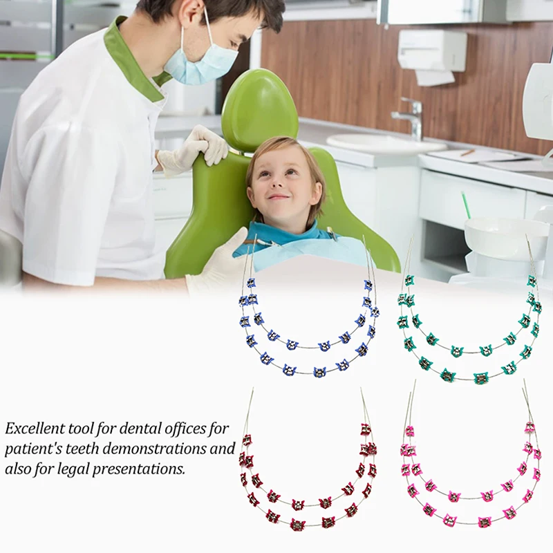 2 قطعة الكرتون القط الأسنان الأقواس المعدنية Archwire دون السنانير كتيفة معدنية وربطات الأوعية الدموية الملونة زخرفة الأسنان المؤقتة #3