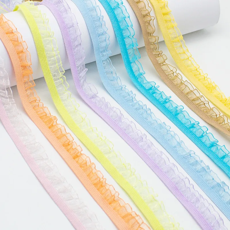 

50Yards Single Sided Double Layer Ruffle Organza Lace Stretch Elastic Ribbon For DIY Underwear Waist Band Garment Accessory