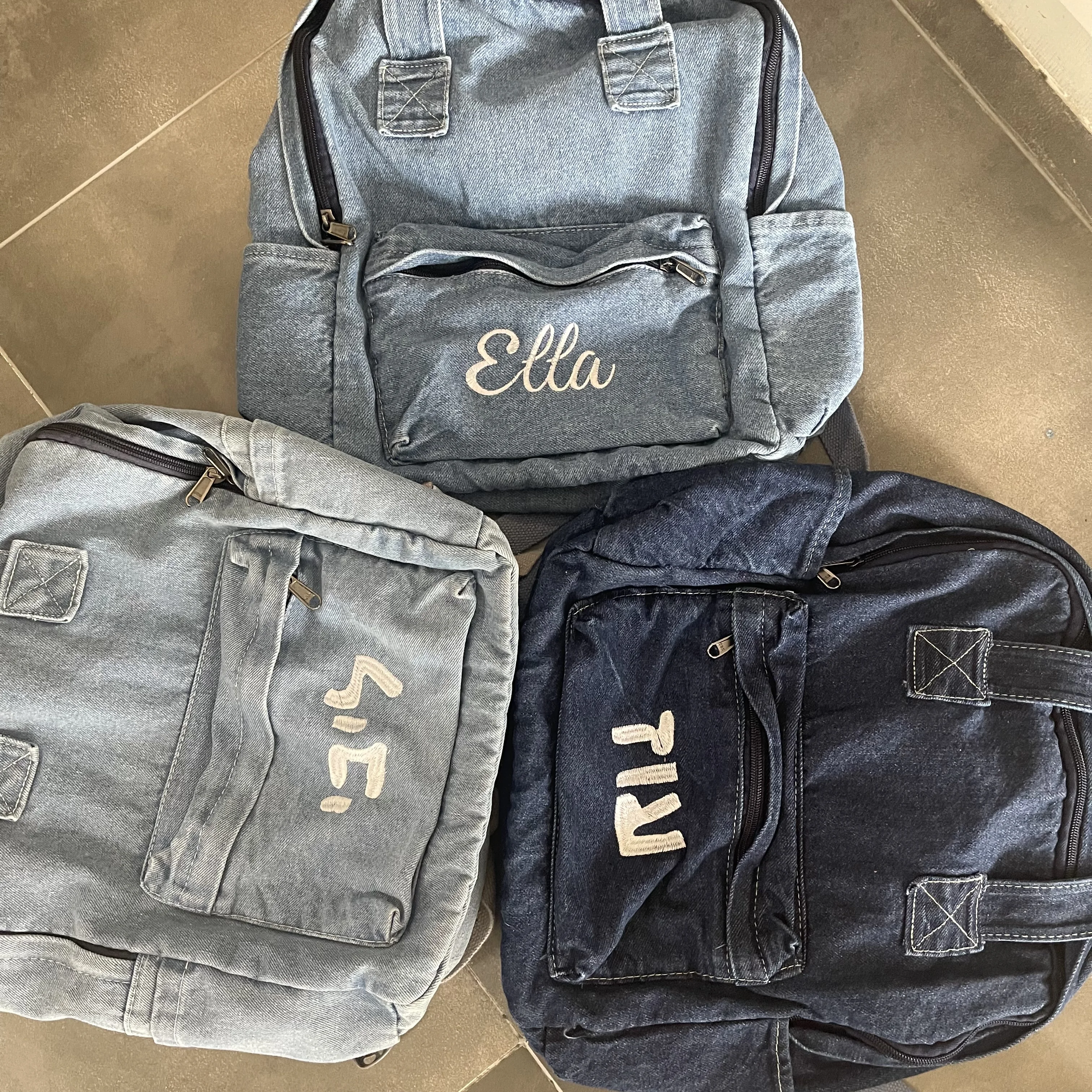 Customized New High School Student Backpack With Any Name, Simple Denim Backpack, Embroidered Large Capacity Backpack