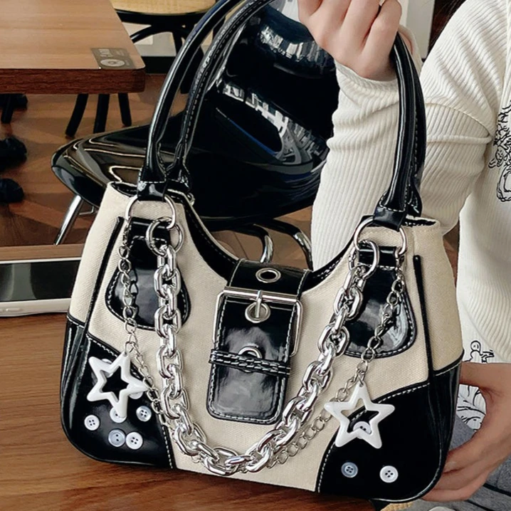 

American Retro Canvas Fashion Cool Chain Large Capacity Messenger Bags Shoulder Bag Tote Bag Women's Bag Purse Handbags