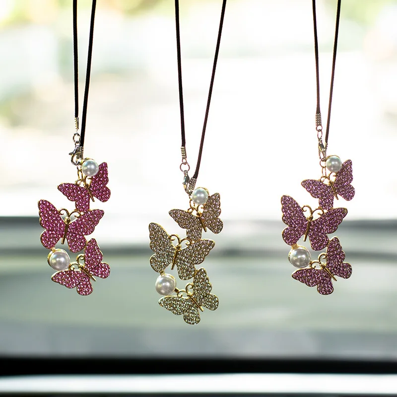 Butterfly Car Hanging Pendant Decoration Ornaments Car Rear View Mirror Charm Pendant for Car Decor Ornaments Accessories