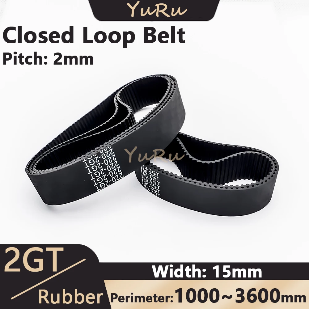 

2MGT 2GT Belt Width 15mm Rubber Closed Loop Perimeter 1000 1500 1610 2000 2220 2270 2500 3000 3230 3600mm GT2 Timing Synchronous