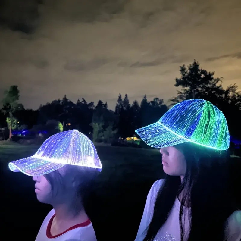 

USB Charging Night Glowing Fiber Optic Baseball Cap LED Light Hat for Party, Music Festival, and Hip Hop - Unisex