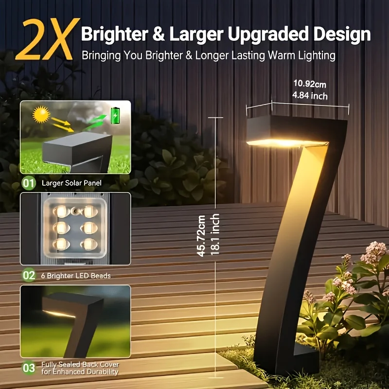 2‑Pcs Solar Path Lights, IP65 Waterproof LED Garden Lights for Yard Patio Driveway Sidewalk Lawn Christmas Decor