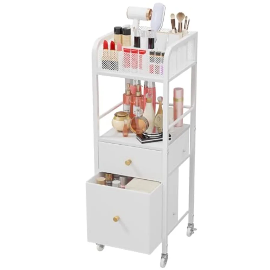 HapiRm Rolling Makeup Cart Organizer - Floor Skincare Make Up Storage with 2 Non-woven Fabric Drawers Vanity Organizer Cosmetic