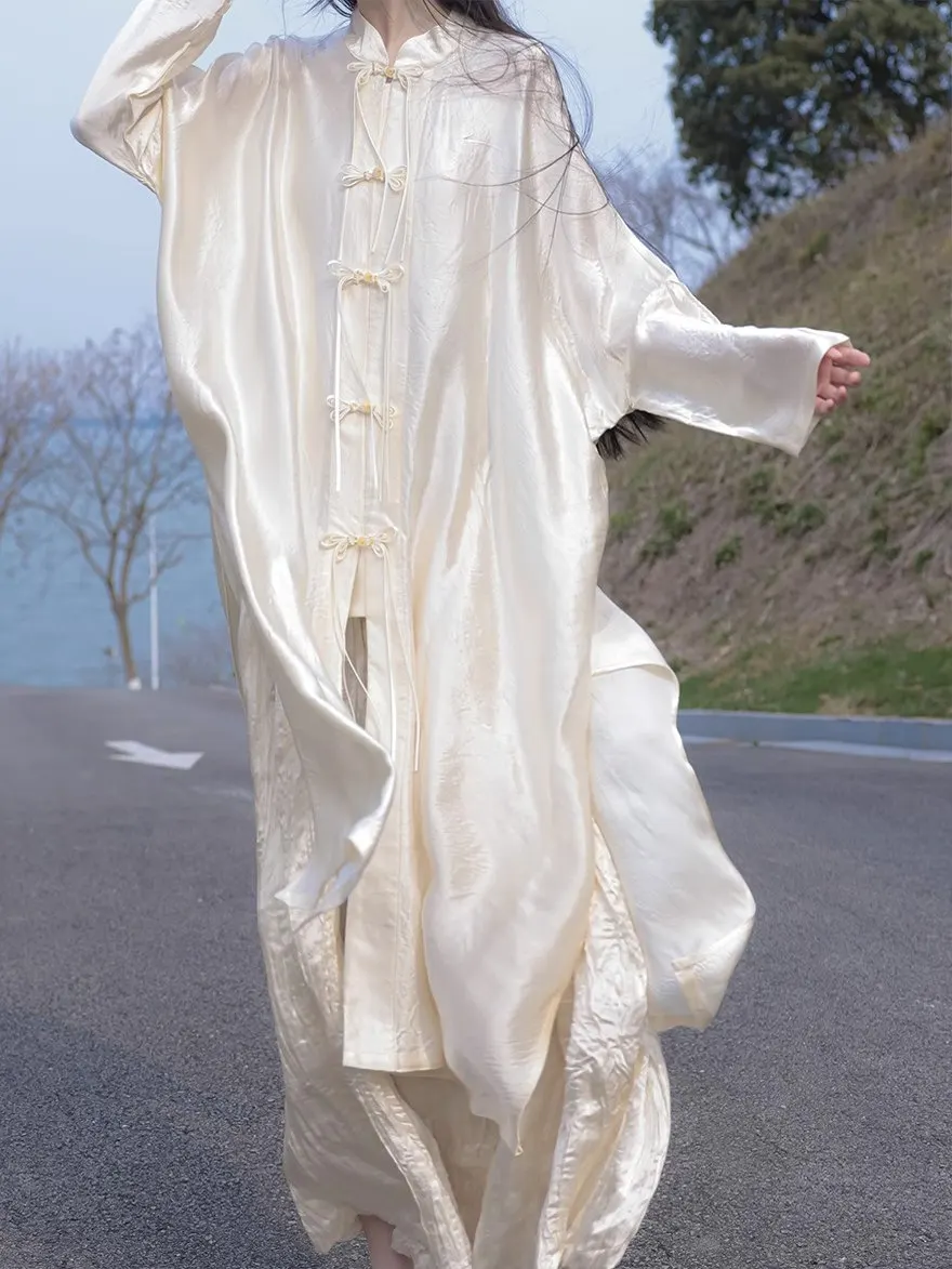 

High-End Rayon Satin Long irt New Chinese Sle Button Sun Protection Open Cardigan Women's Spring Summer New Arrival