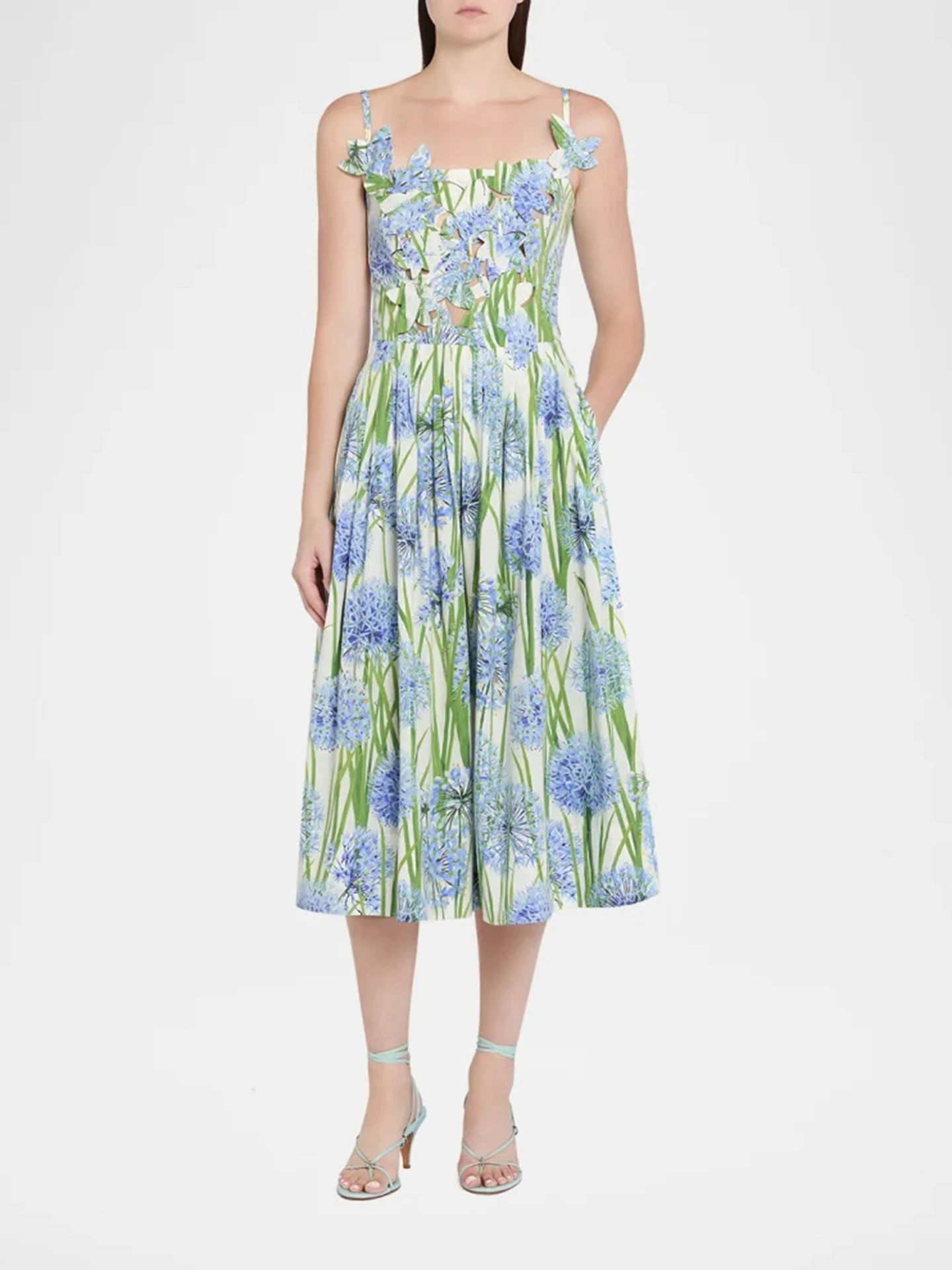 

VGH Summer 2026 Beach Vacation Style Floral Print Dress Mint Strap Fashionable Long Skirt High Waist A-Line Gown Casual...