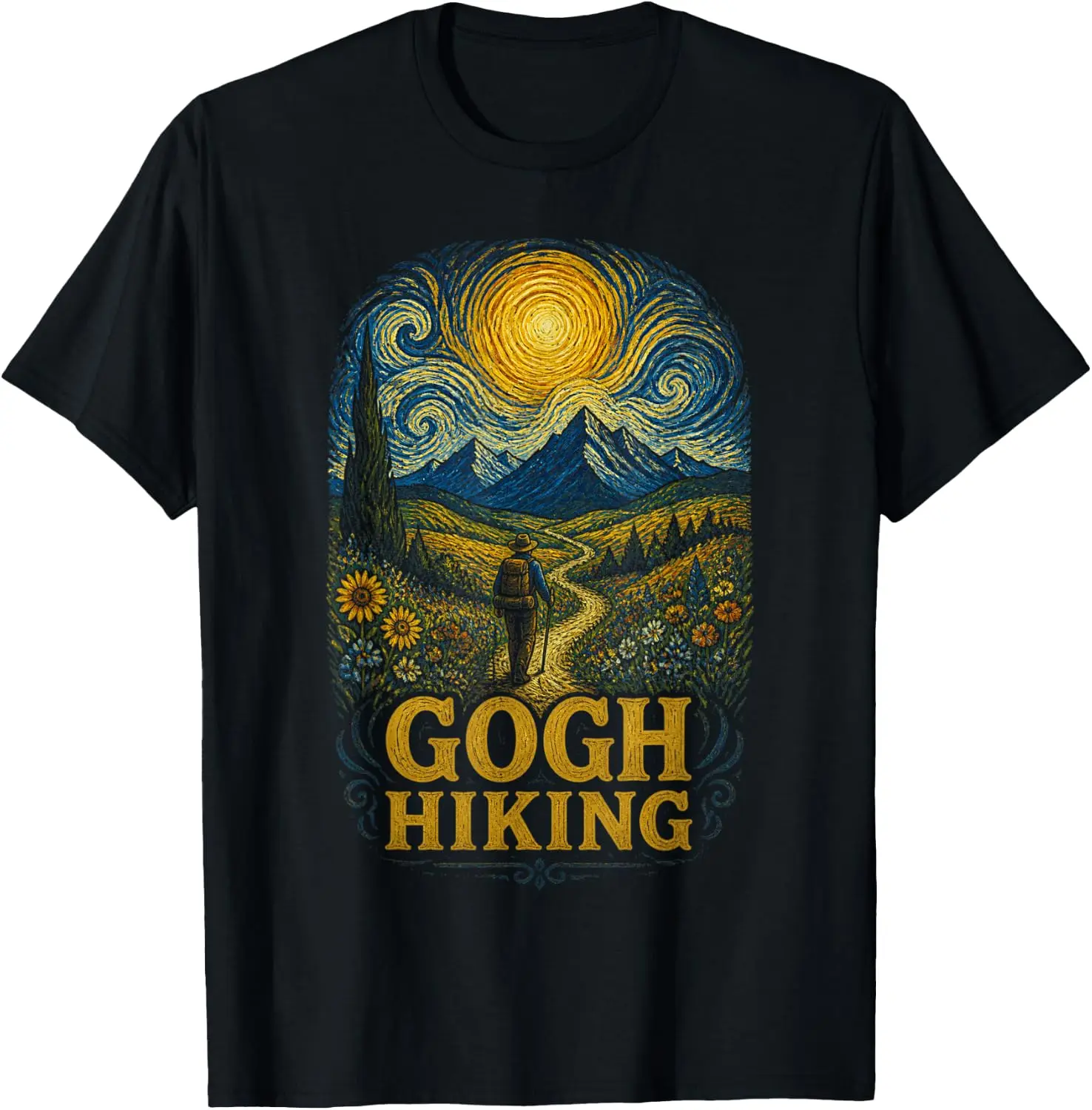 Funny Hiking Van Gogh Art Hiker T-Shirt 100% Cotton Trendy Y2K Short-Sleeve Tee – Soft, Quick-Drying, & Moisture-Wicking; Ideal for Sports or Casual Wear; Great Gift for Christmas or Halloween.