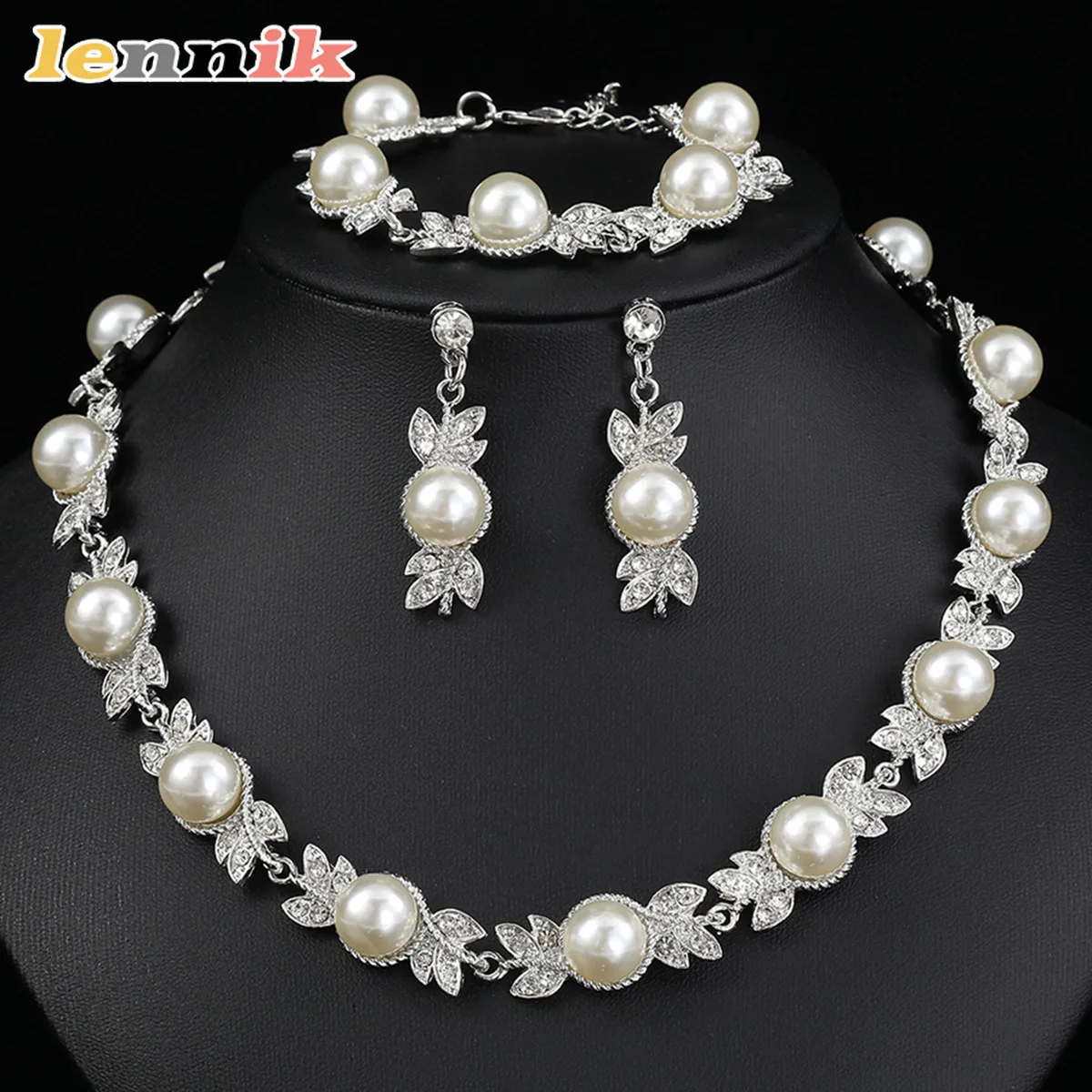 LENNIK lichte luxe parel sieradenset, Europese retro mode, inclusief kraagketting en armband, bruidaccessoire, best verkocht