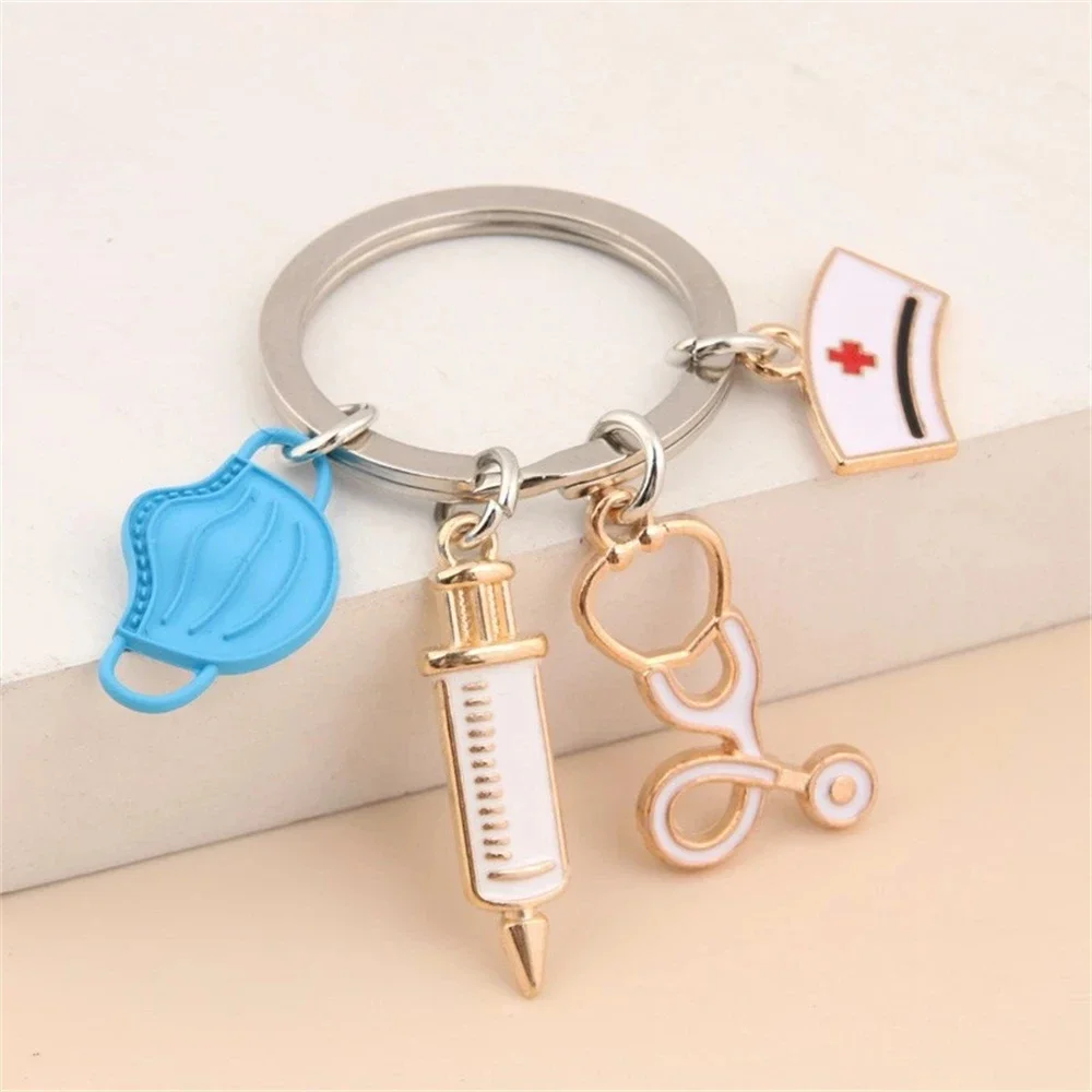 Doctor Nurse Keychain Men Women Stethoscope Syringe Medical Symbol Pendant With Key Ring For Medical Student Souvenir Gift