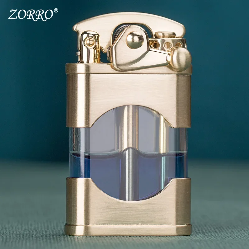 ZORRO New Windproof Metal Kerosene Lighter Transparent Oil Tank Creative Retro Flint Petroleum Lighters Smoking Accessories