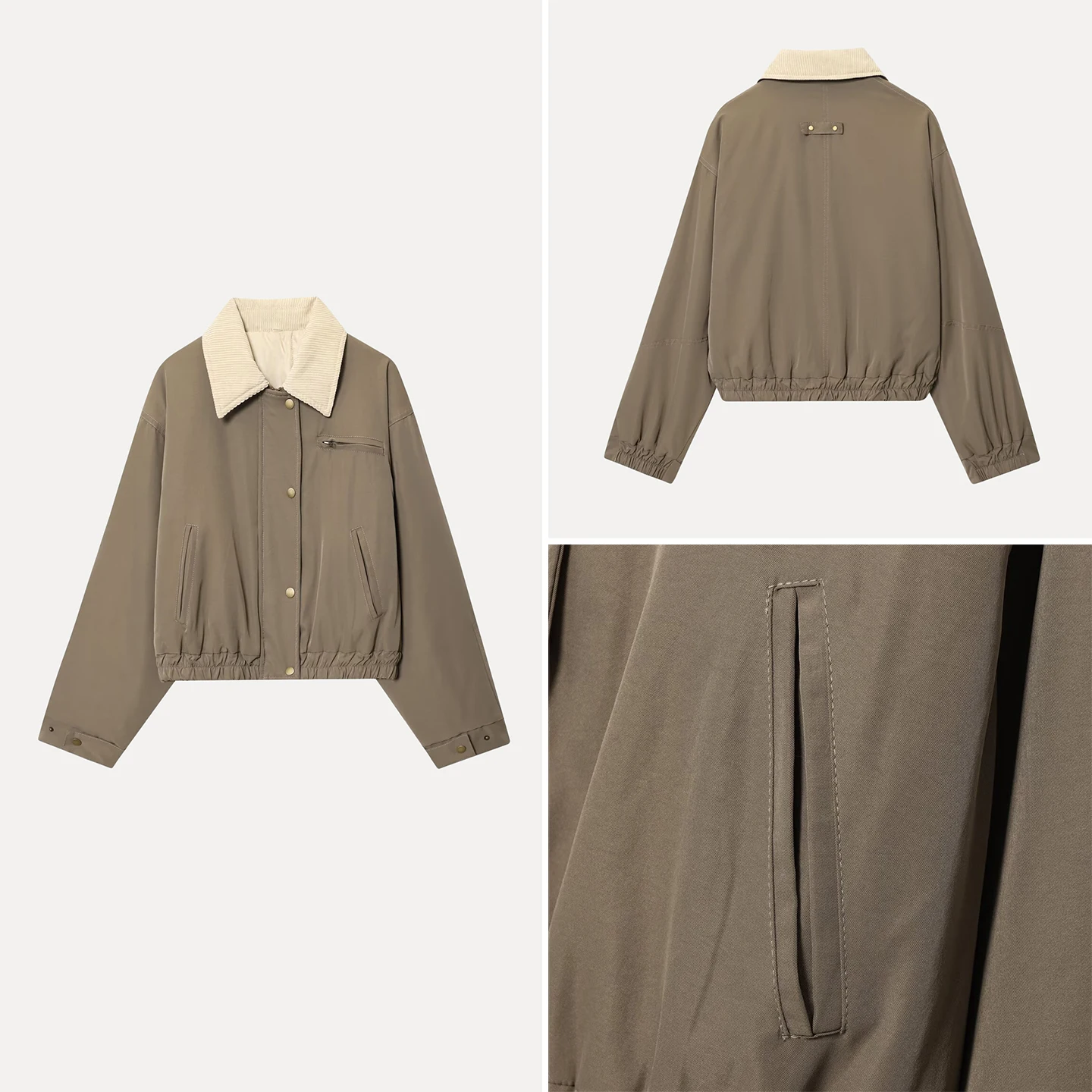Loose Women's Long Sleeve Collared Jacket 2026 Autumn Fashion Retro Color Block Elastic Hem Casual Style Zadata Outerwear