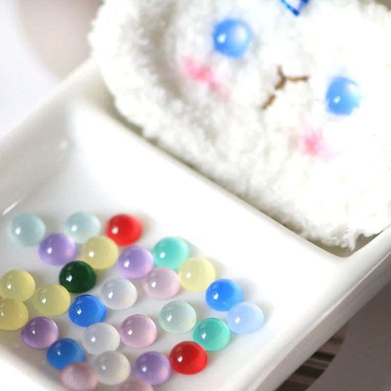 50pcs Plush Toys Dolls Making Candy Color Round Eyes Beads Supply Imitation Cat Eye Flat Back Resin Diy Accessory Stick On Beads