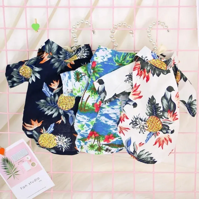 Pet Beach Pineapple Shirts Hawaiian Style Dog Cat Coat Vest Spring Summer Thin Breathable Puppy T-Shirt Clothes Fashion Costumes