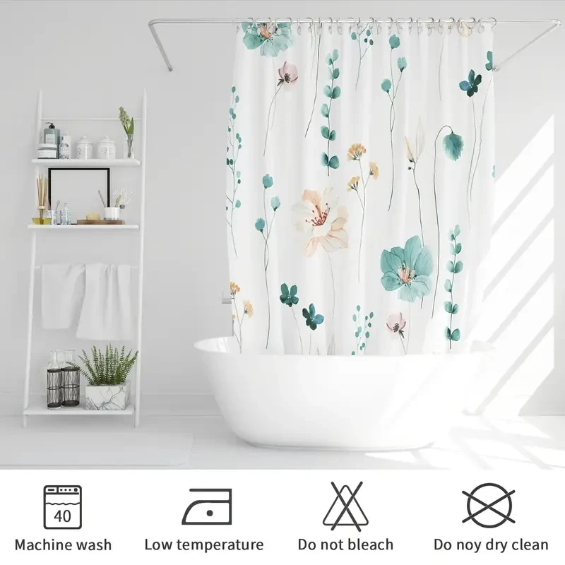 1PC Colorful Floral Shower Curtain with Plastic Hook - Modern Abstract Floral Design, Chic Bathroom Decoration