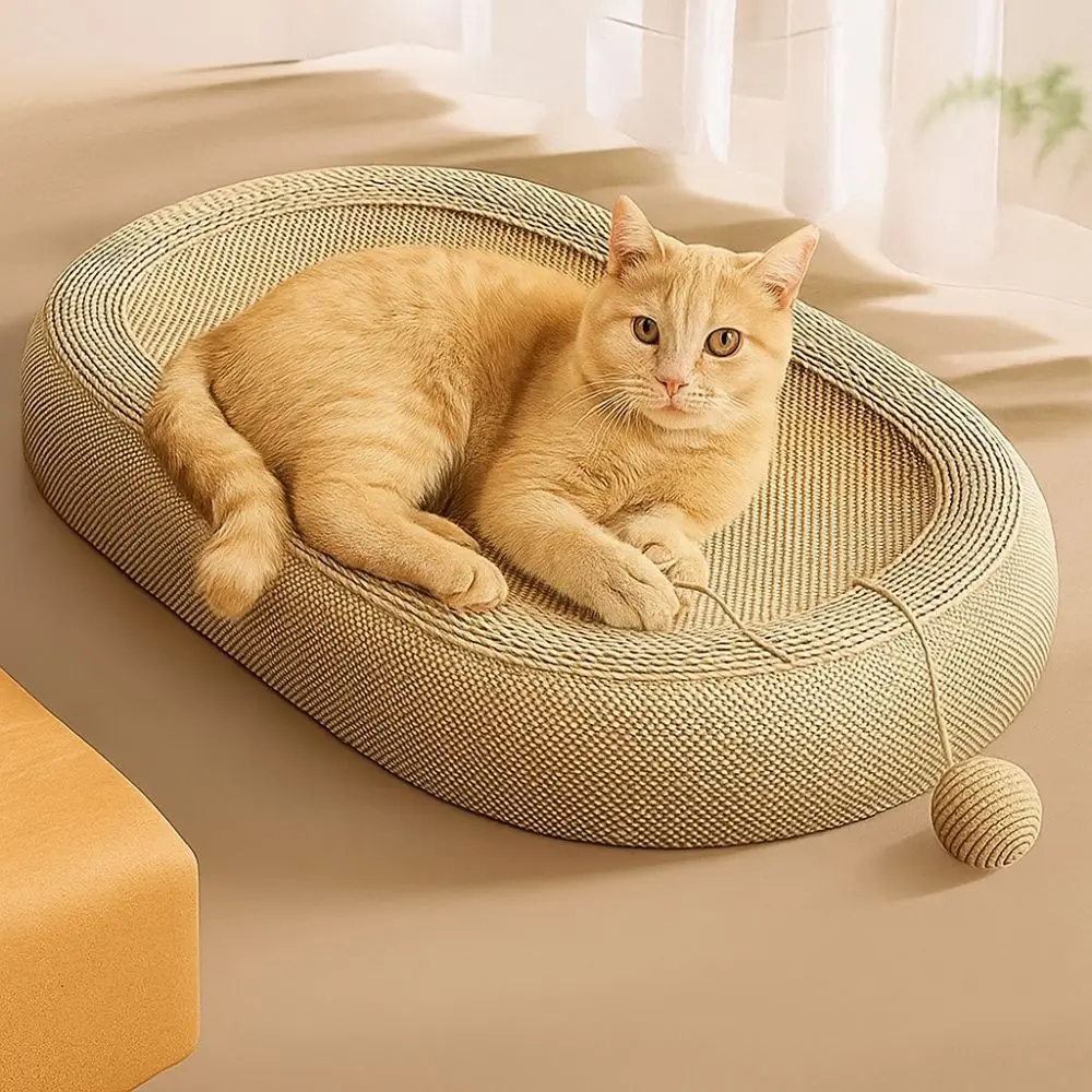 

Sleeping Mat Oval Cat Scratching Bed Wear-resistant Breathable Cat Claw Board with Game Ball Integrated Pet Bed Nest Indoor Use