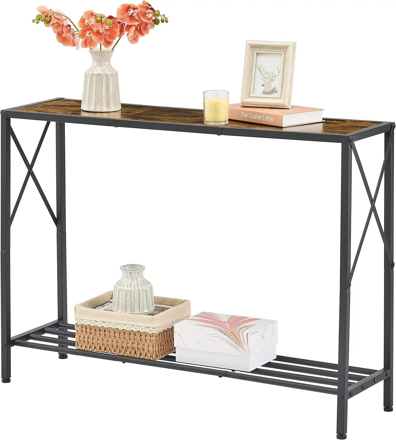 

Console Table, 2-Tier Industrial entryway Table, 41.8”L Narrow Sofa Table with Shelves, Entrance Table for Entryway, Hal