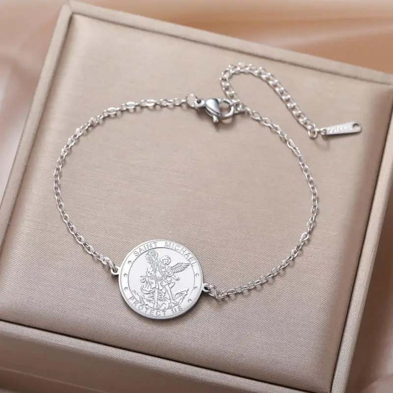 1 Stück Medaillon-Armband mit Erzengel Michael für Damen und Herren, Talisman, Vintage-Schmuck, Geschenk – Detail 5