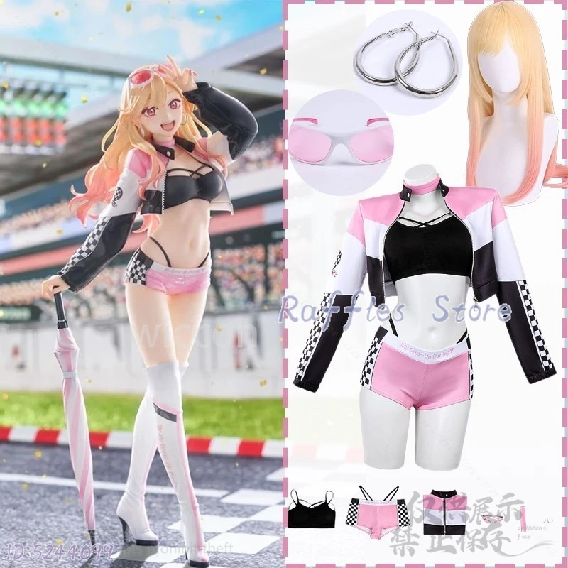 

Anime My Dress Up Cosplay Kitagawa Marin Costume Peach Pink Racing Suit Short Top And Jacket With Shorts Necklace Casual Outfit