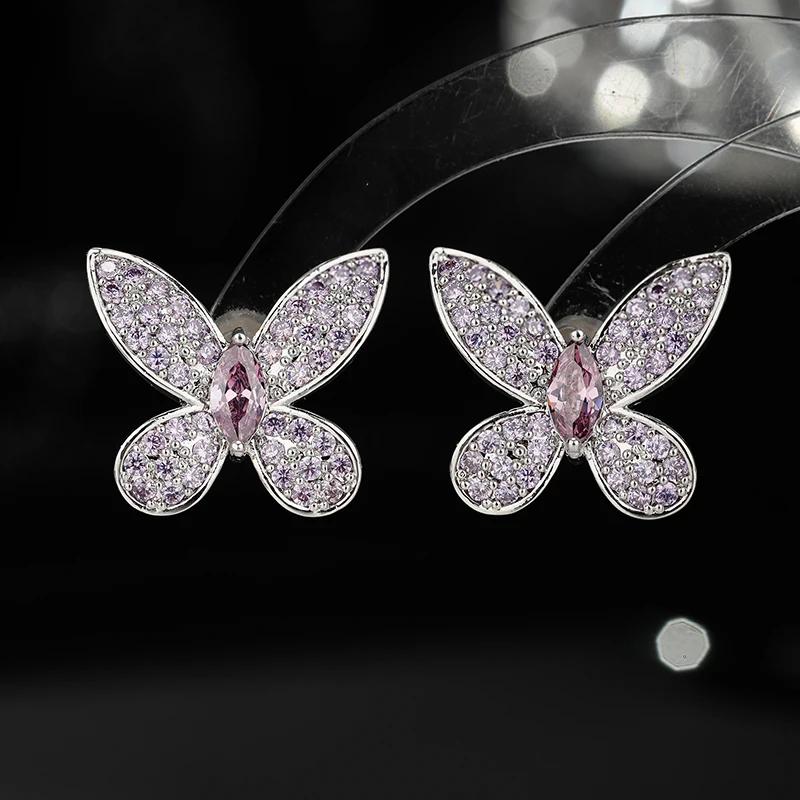 SENYU Beautiful CZ Butterfly Stud Earrings Pave AAA Cubic Zirconia Fashion Jewelry Luxury Bridal Earrings