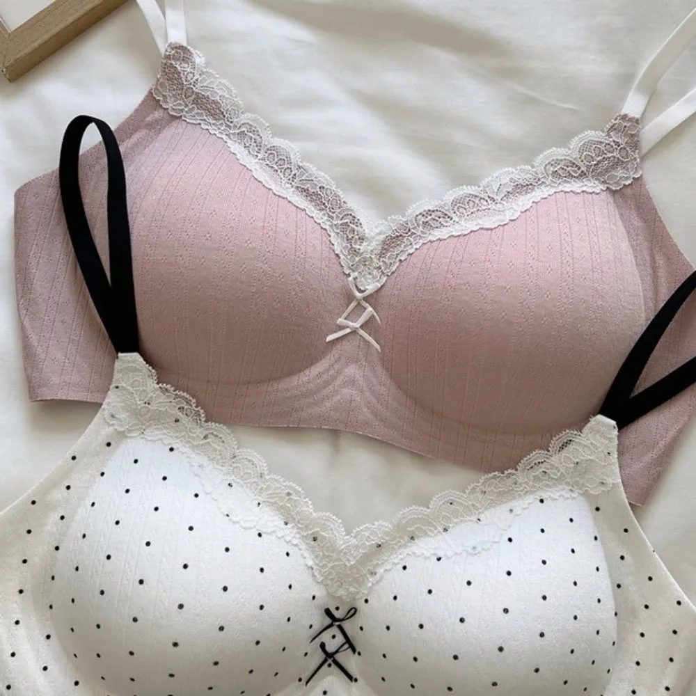 Traceless Lace Wireless V Bra Dots Pattern Shockproof Brassiere for Women Anti-sagging Lingerie Lace Floral Print Bra Running