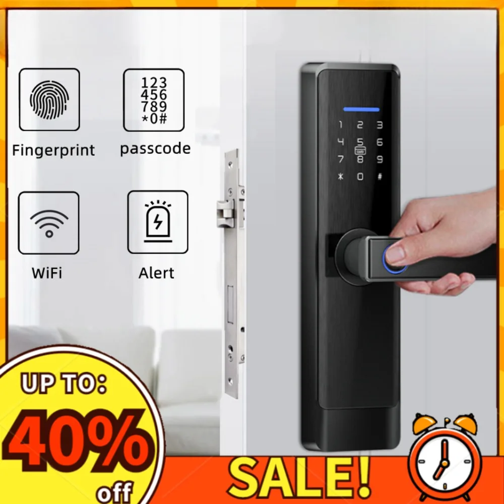 Aluminium Wooden Doors Smart handles locks App WIfi Fingerprint rradura Inteligente work with Google home Alexa