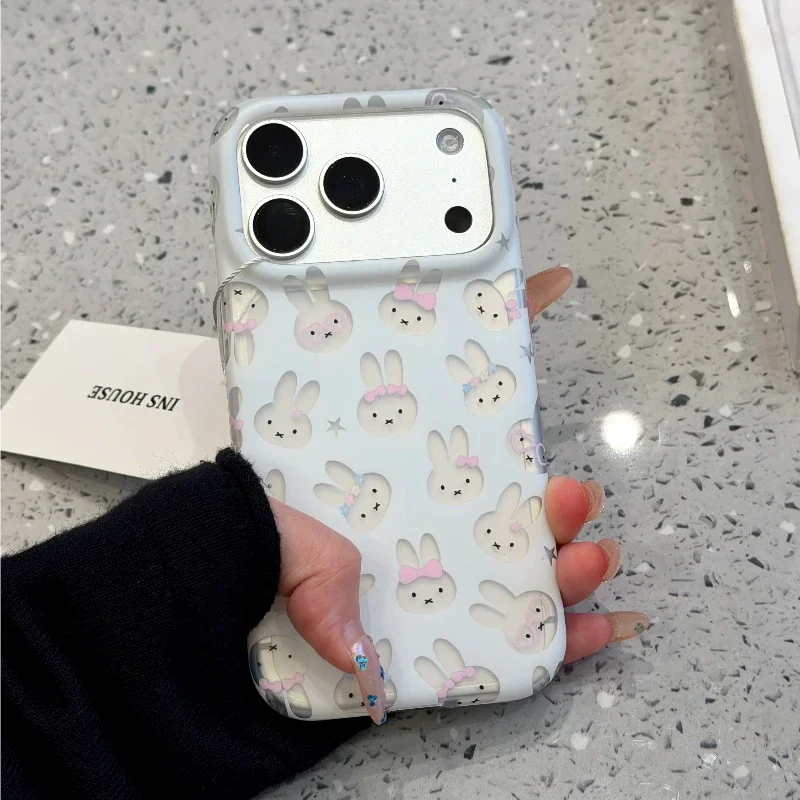 Kawaii Cute Cartoon Miffy Rabbit Bling Glitter Phone Case For iPhone 18 17 16 15  14 Pro Max Shockproof Hard Acrylic Cover