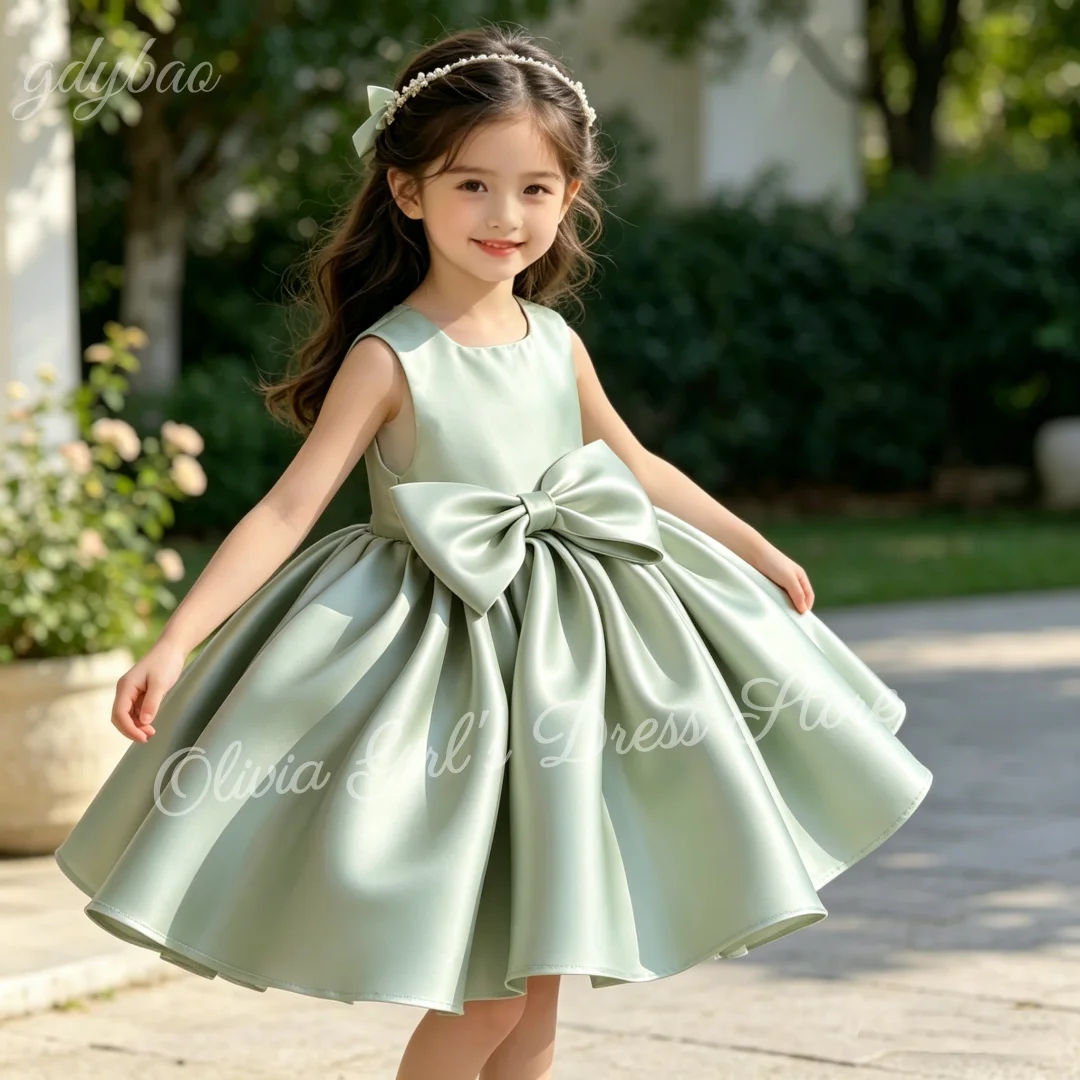 

Custom Elegant and Cute Flower Girls Dress for Wedding Birthday Bow Toddler Princess Party Communion Dress