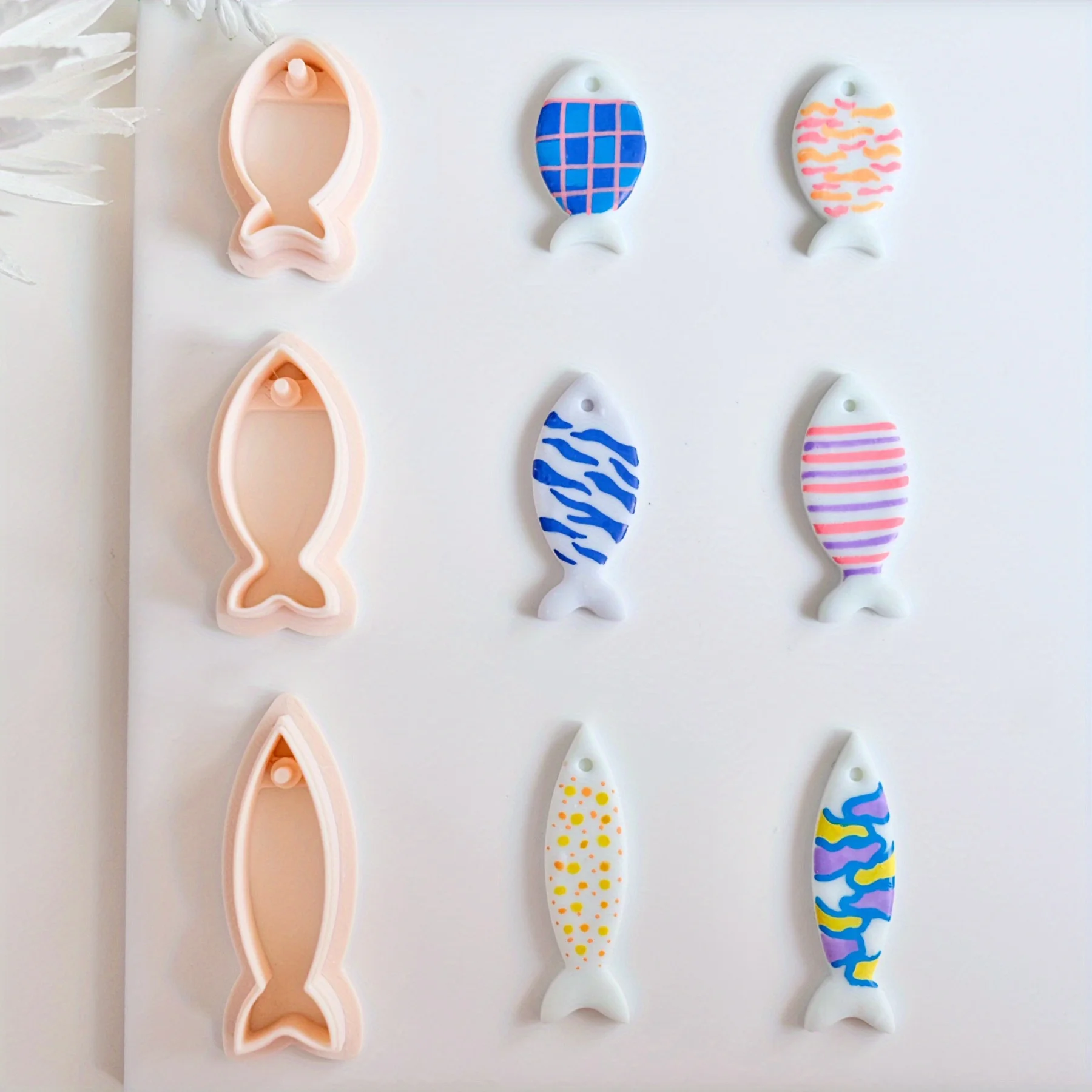 3 Stück/Set kleine Fischform-Ausstechformen aus Polymer-Ton für die Herstellung von Ohrringen, Tontformen im Fisch-Design für die Herstellung von Anhängern – Detail 3