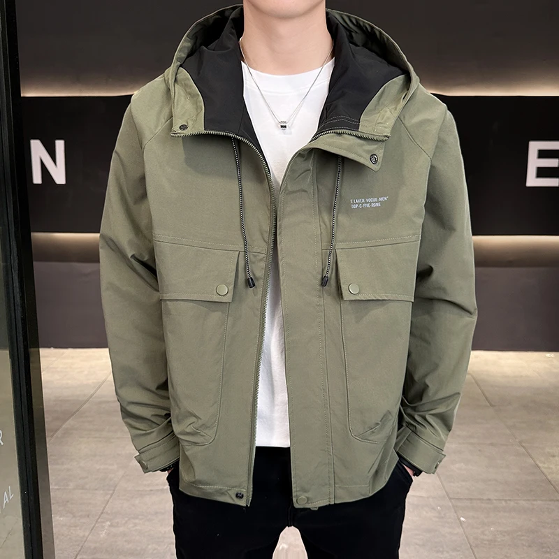 

Мужская повседневная куртка с капюшоном, весенне-осенняя, высококачественная, модная, рабочая одежда, верхняя одежда, трендовая, молодежная, свободного кроя, стандартной длины, спортивная